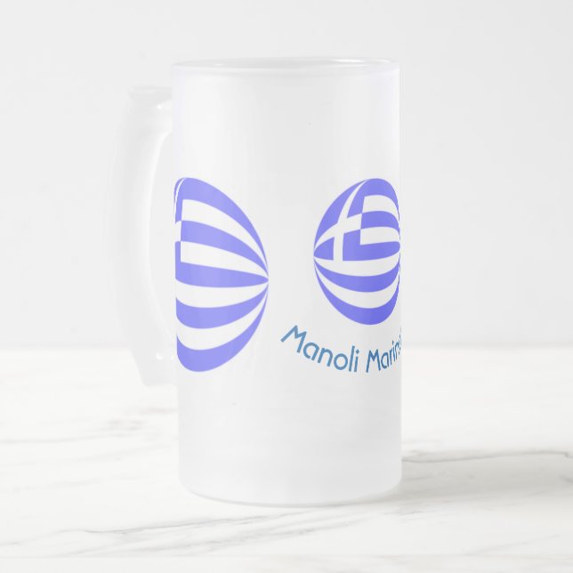 Caneca De Cerveja Vidro Jateado Esfera da Bandeira Grega Personalizada (Frente Esquerda)