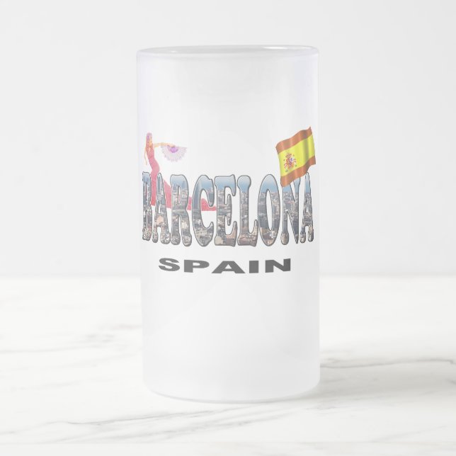 Caneca De Cerveja Vidro Jateado Espanha de Barcelona (Centro)