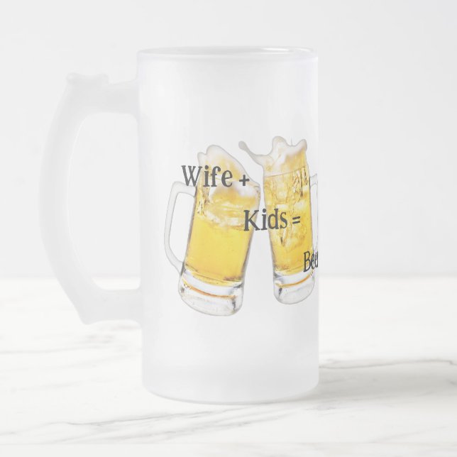 Caneca De Cerveja Vidro Jateado Esposa+Crianças=Fosco de cerveja (Esquerda)