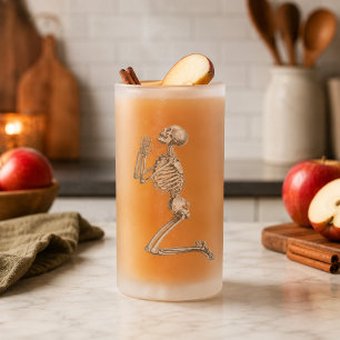 Caneca De Cerveja Vidro Jateado Esqueleto Rezando Mug Halloween
