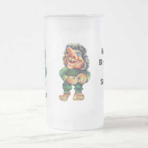 Caneca De Cerveja Vidro Jateado Estandinava - Troll Engraçado Ilustração de Aquare