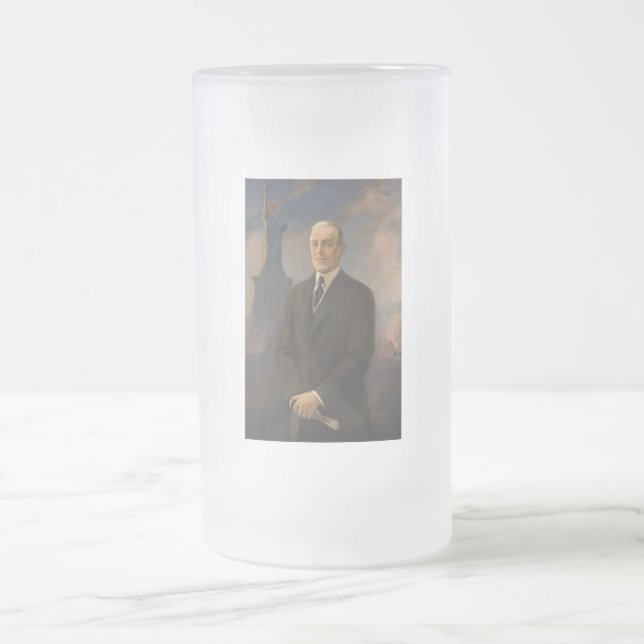 Caneca De Cerveja Vidro Jateado Estátua da Liberdade e Presidente Woodrow Wilson (Centro)