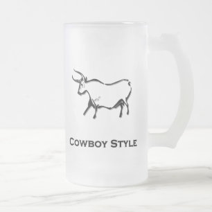 Caneca De Cerveja Vidro Jateado Estilo Bull Cowboy Preto