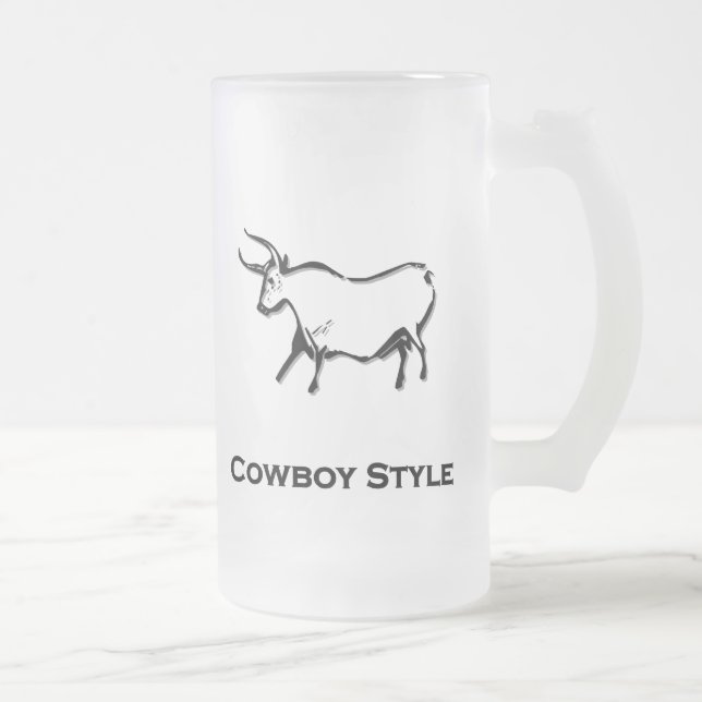 Caneca De Cerveja Vidro Jateado Estilo Bull Cowboy Preto (Direita)