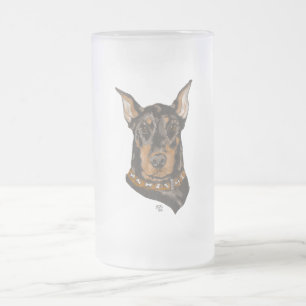 Caneca De Cerveja Vidro Jateado Estudo da Cabeça do Doberman Pinscher