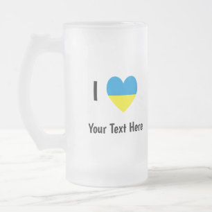 Caneca De Cerveja Vidro Jateado Eu Amo (Coração Bandeira Ucraniana) Texto Personal