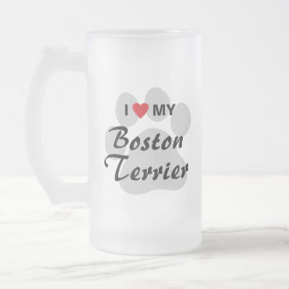 Caneca De Cerveja Vidro Jateado Eu amo (coração) minha Boston Terrier Pawprint