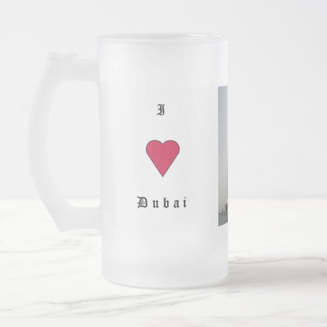 Caneca De Cerveja Vidro Jateado Eu amo Dubai (Esquerda)