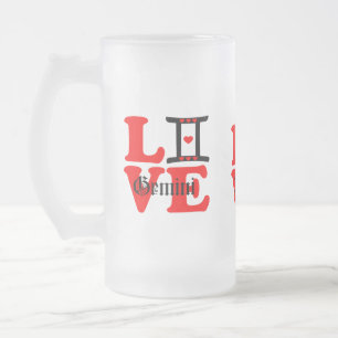 Caneca De Cerveja Vidro Jateado ♊★😍Eu Amo Gêmeos-Melhor-Signo-Do-Zodíaco Cerveja