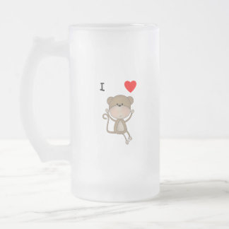 Caneca De Cerveja Vidro Jateado Eu amo macacos