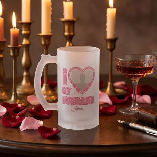 Caneca De Cerveja Vidro Jateado Eu Amo Meu Marido Personalizado – Adicionar Foto e