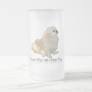 Caneca De Cerveja Vidro Jateado Eu Amo Meu Pequeno Cachorro Branco - Pekingese !