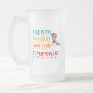 Caneca De Cerveja Vidro Jateado Eu Vejo Com Meu Coração - Cegueira Braille