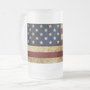 Caneca De Cerveja Vidro Jateado EUA / Bandeira esvajada