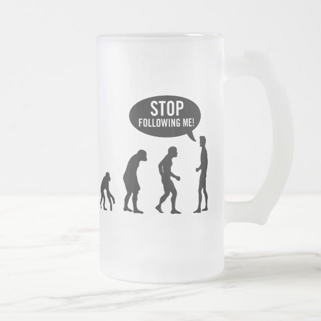 Caneca De Cerveja Vidro Jateado evolução - pare de seguir-me! (Direita)