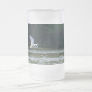 Caneca De Cerveja Vidro Jateado Excelente Fosco Voador de Egrete Branco