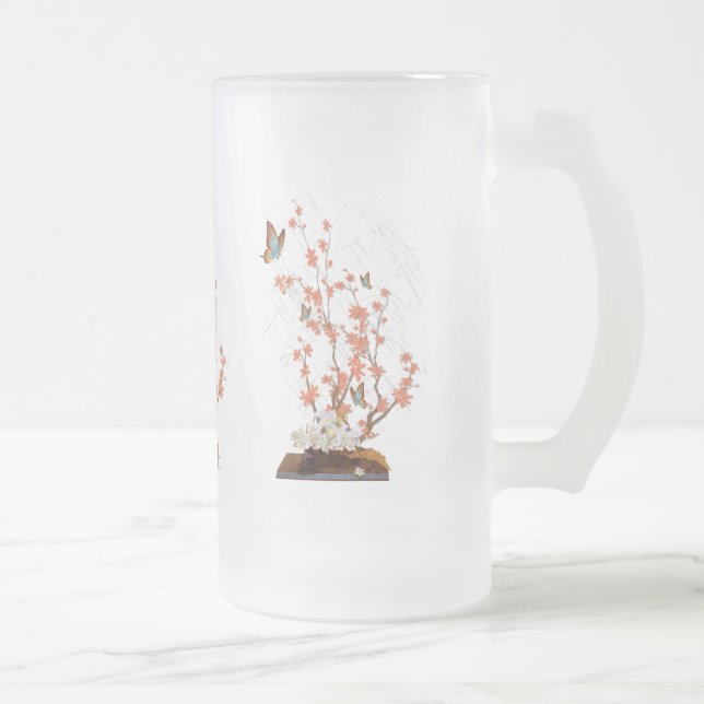 Caneca De Cerveja Vidro Jateado Exibição de Ikebana (Direita)