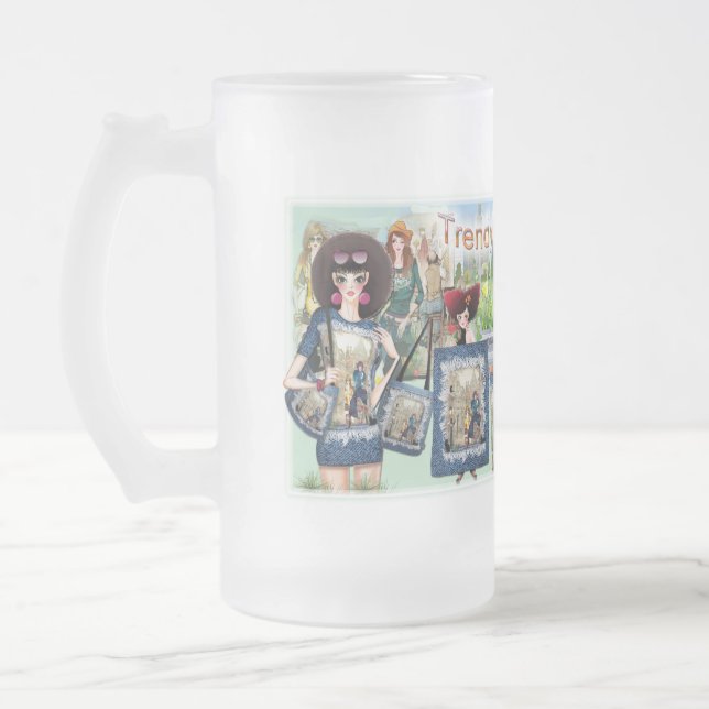 Caneca De Cerveja Vidro Jateado Expressões de Moda (Esquerda)