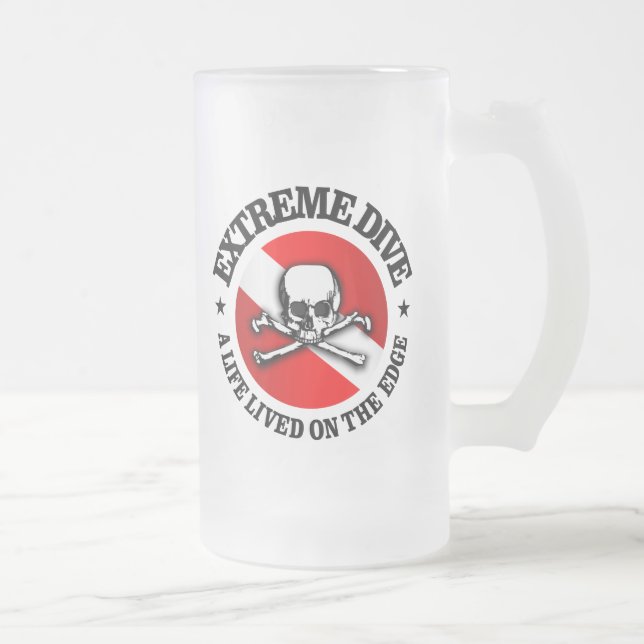 Caneca De Cerveja Vidro Jateado Extreme Dive (Crânio) (Direita)