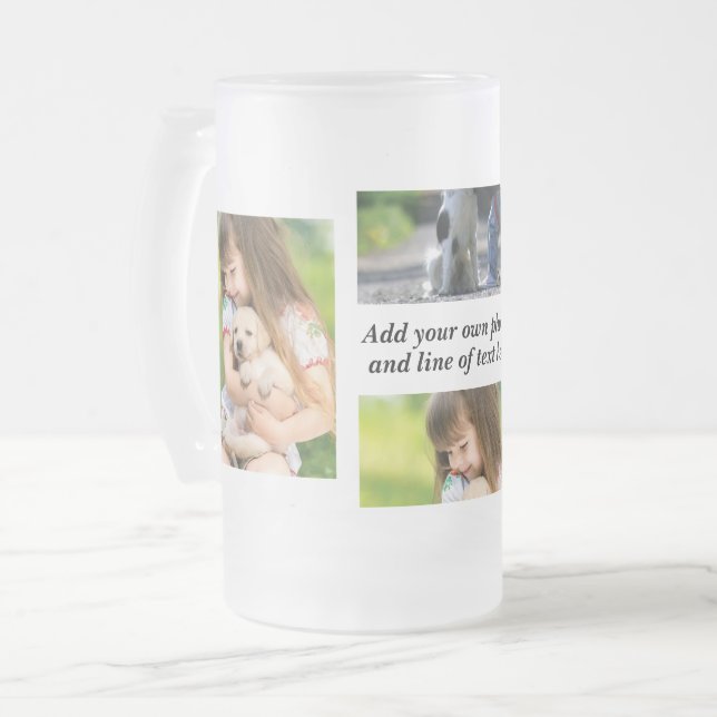 Caneca De Cerveja Vidro Jateado Faça sua própria colagem de fotos e texto (Frente Esquerda)