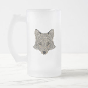 Caneca De Cerveja Vidro Jateado Face de Raposa Metálica