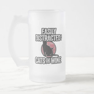 Caneca De Cerveja Vidro Jateado Facilmente Distraído por Gatos e Vinho