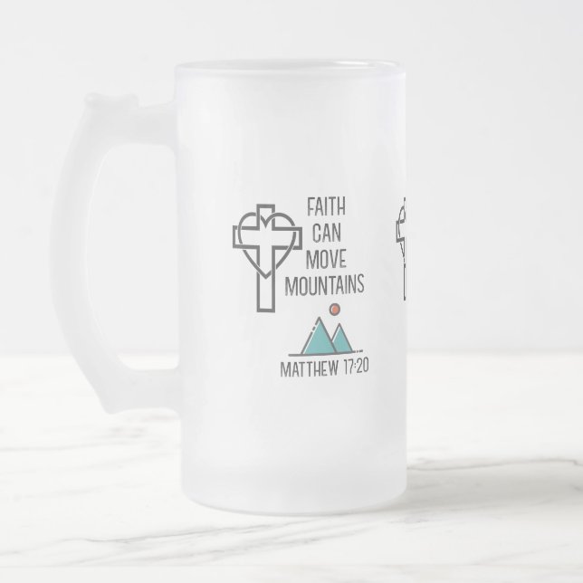 Caneca De Cerveja Vidro Jateado Faith Mover Montanhas Citação Bíblica Cristã (Esquerda)