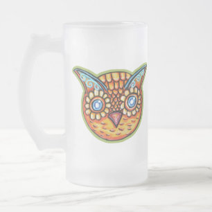 Caneca De Cerveja Vidro Jateado Falln Orange Owl Vintage Halloweenies