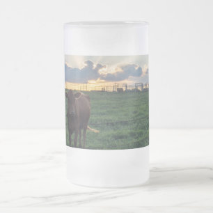 Caneca De Cerveja Vidro Jateado Fazenda de gado Fosco sunset