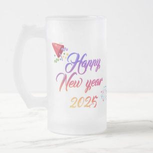 Caneca De Cerveja Vidro Jateado Feliz ano novo Mug - Comemore 2025 em estilo!"