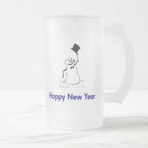 Caneca De Cerveja Vidro Jateado Feliz ano novo Snowman