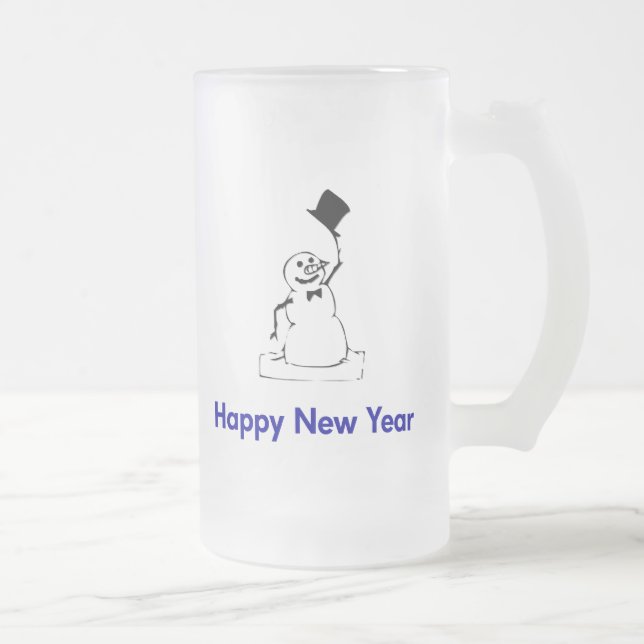 Caneca De Cerveja Vidro Jateado Feliz ano novo Snowman (Direita)