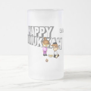 Caneca De Cerveja Vidro Jateado Feliz Celebração de Chanucá -