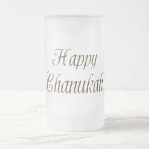 Caneca De Cerveja Vidro Jateado Feliz Chanukah Hanukkah, Dourada Tipografia Elegan