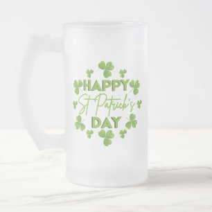 Caneca De Cerveja Vidro Jateado Feliz Dia de São Patrício, irlandês Colorido Shamr