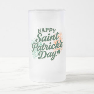 Caneca De Cerveja Vidro Jateado Feliz dia de São Patrício retrô