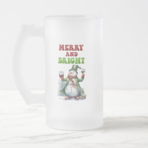 Caneca De Cerveja Vidro Jateado Feliz e Bright Snowman