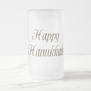 Caneca De Cerveja Vidro Jateado Feliz Hanukkah Dourada Tipografia Elegante Chanuka