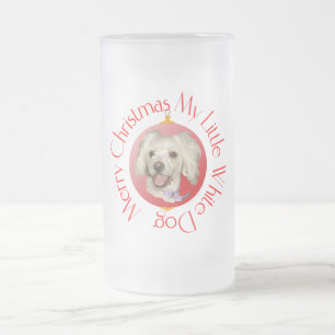 Caneca De Cerveja Vidro Jateado Feliz Natal Cachorrinho Poodle / Bichon