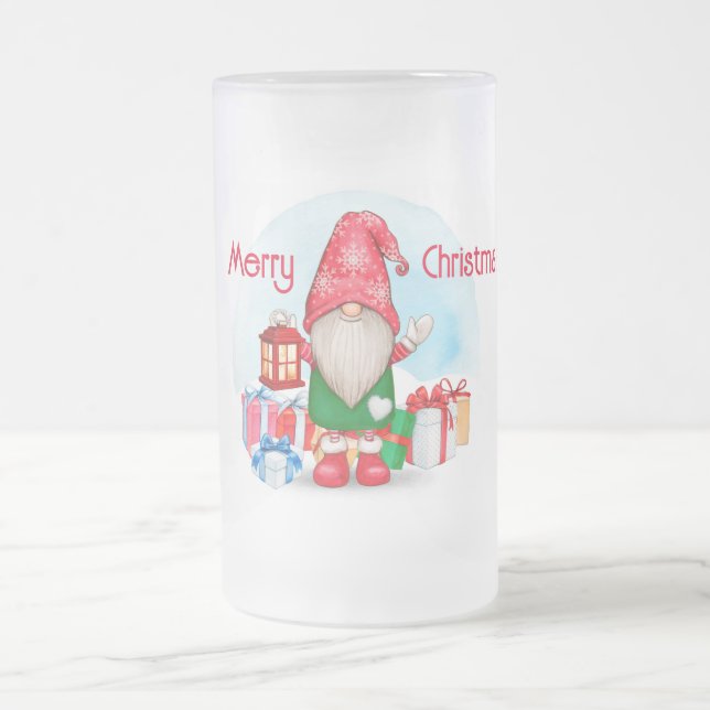 Caneca De Cerveja Vidro Jateado Feliz Natal Gnomo Fosco Beer Mug (Centro)