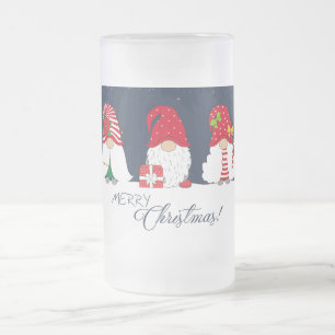 Caneca De Cerveja Vidro Jateado Feliz Natal Gnomos