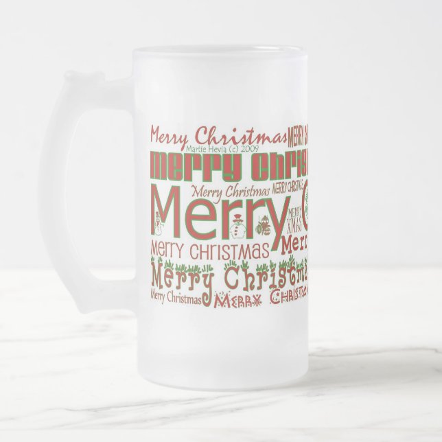 Caneca De Cerveja Vidro Jateado Feliz Natal Mug - Grande Fosco (Esquerda)