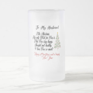 Caneca De Cerveja Vidro Jateado Feliz Natal para o meu marido, Fosco Glass Beer