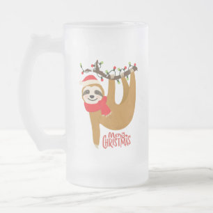 Caneca De Cerveja Vidro Jateado Feliz Natal Sloth   Feriados