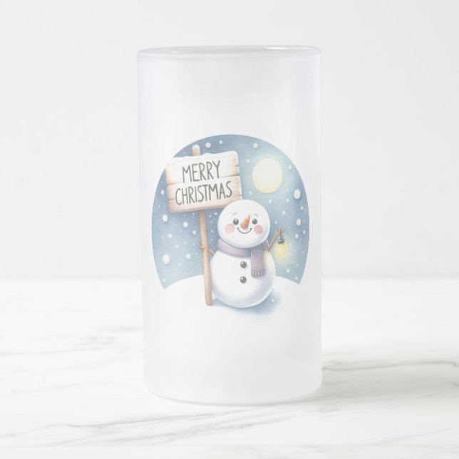 Caneca De Cerveja Vidro Jateado Feliz Natal Snowman (Centro)