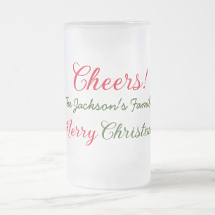Caneca De Cerveja Vidro Jateado feliz natal votos adicione o nome da família texto