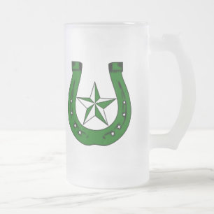 Caneca De Cerveja Vidro Jateado ferradura irlandesa sortuda