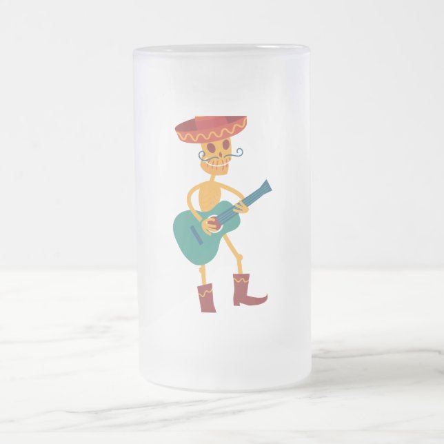 Caneca De Cerveja Vidro Jateado Festive Skeleton Guitar Player (Centro)