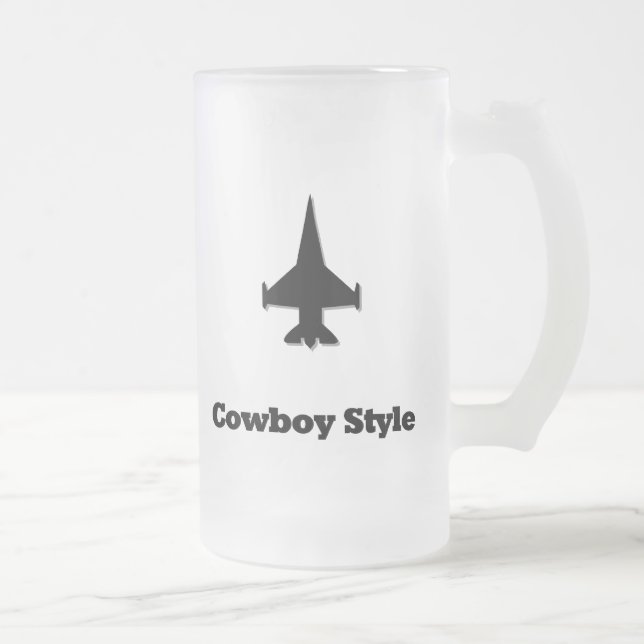 Caneca De Cerveja Vidro Jateado Fighter Jet Cowboy Style (Direita)