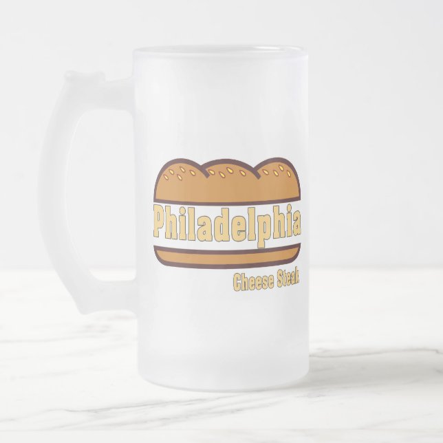 Caneca De Cerveja Vidro Jateado Filadélfia Cheese Steak, (Esquerda)